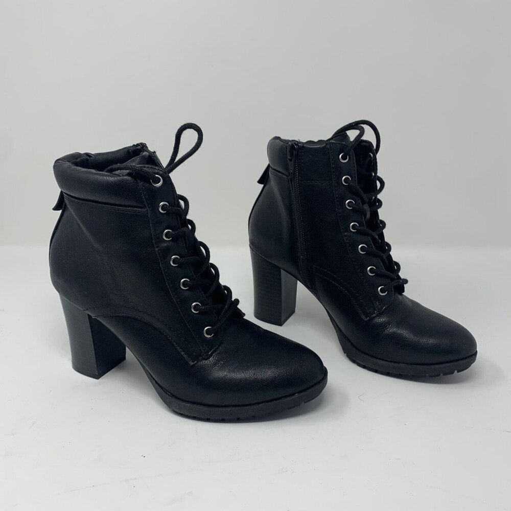 Style & Co Lucillee Heeled Ankle Boots Women 5.5M Black Faux Leather Bootie 8094